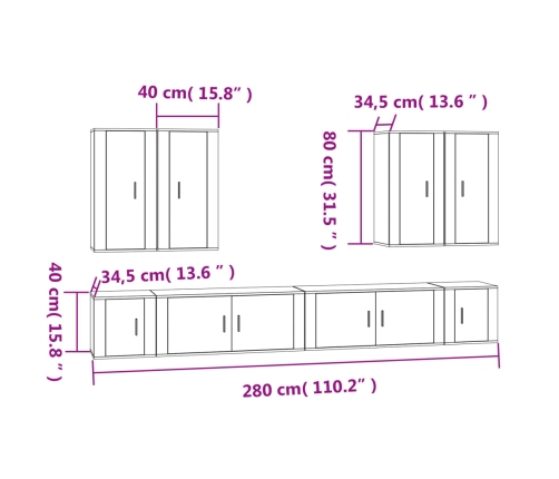 Set de muebles para TV 8 pzas madera contrachapada gris Sonoma