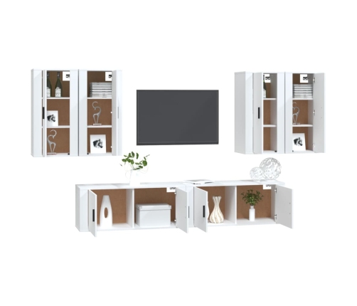 Set de muebles para TV 6 piezas madera contrachapada blanco