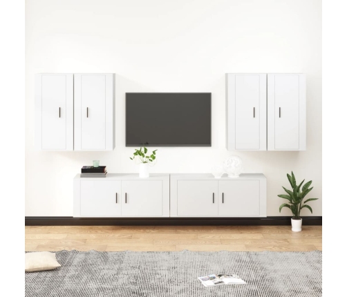 Set de muebles para TV 6 piezas madera contrachapada blanco