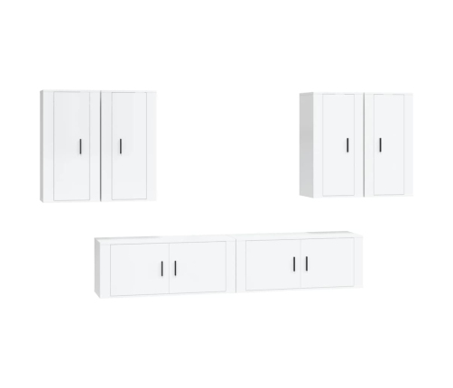 Set de muebles de TV 6 pzas madera contrachapada blanco brillo