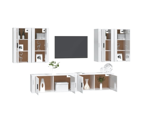 Set de muebles de TV 6 pzas madera contrachapada blanco brillo