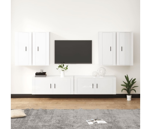 Set de muebles de TV 6 pzas madera contrachapada blanco brillo