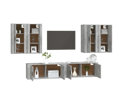 Set de muebles de TV 6 pzas madera contrachapada gris hormigón