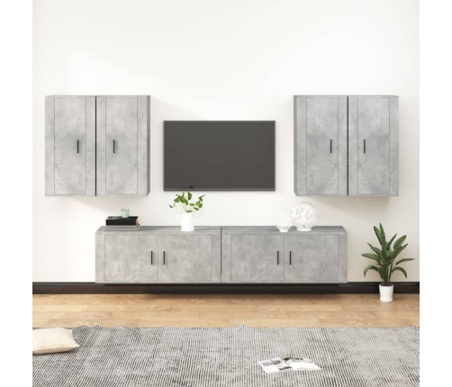 Set de muebles de TV 6 pzas madera contrachapada gris hormigón