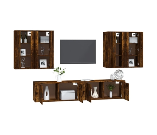 Set de muebles de TV 6 pzas madera contrachapada roble ahumado