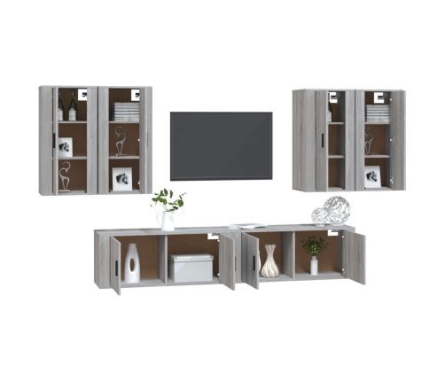 Set de muebles para TV 6 pzas madera contrachapada gris Sonoma