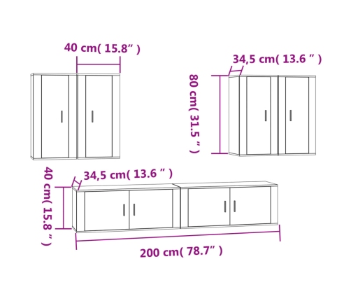 Set de muebles para TV 6 pzas madera contrachapada gris Sonoma