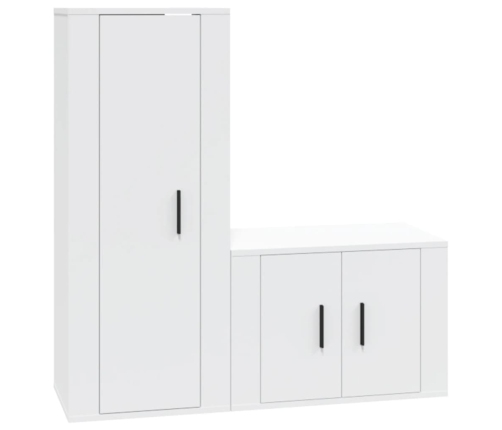 Set de muebles de TV 2 piezas madera contrachapada blanco