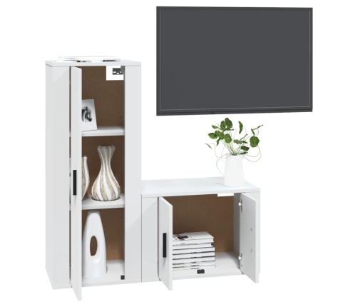 Set de muebles de TV 2 piezas madera contrachapada blanco