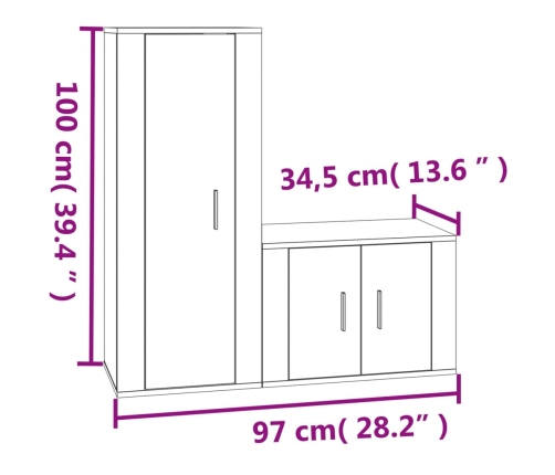 Set de muebles de TV 2 piezas madera contrachapada blanco