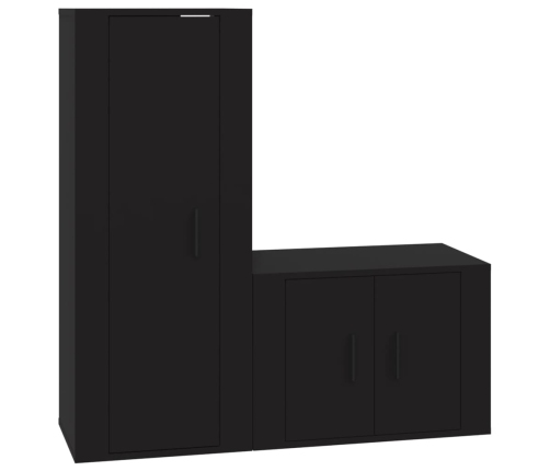 Set de muebles para TV 2 piezas madera contrachapada negro