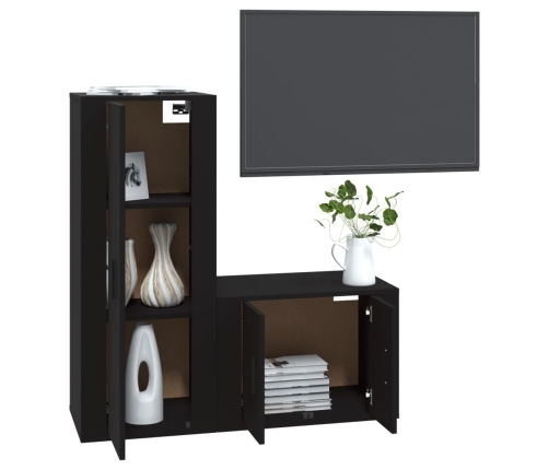 Set de muebles para TV 2 piezas madera contrachapada negro