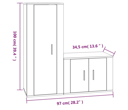 Set de muebles para TV 2 piezas madera contrachapada negro