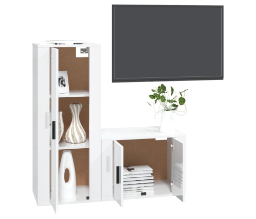 Set de muebles de TV 2 pzas madera contrachapada blanco brillo