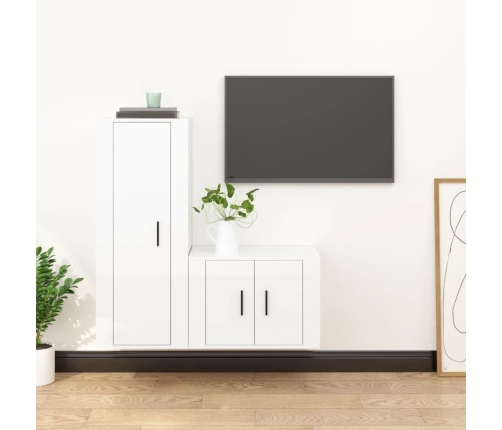 Set de muebles de TV 2 pzas madera contrachapada blanco brillo