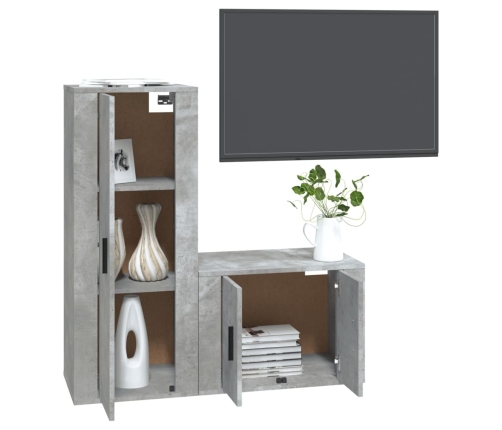 vidaXL Set de muebles de TV 2 pzas madera contrachapada gris hormigón