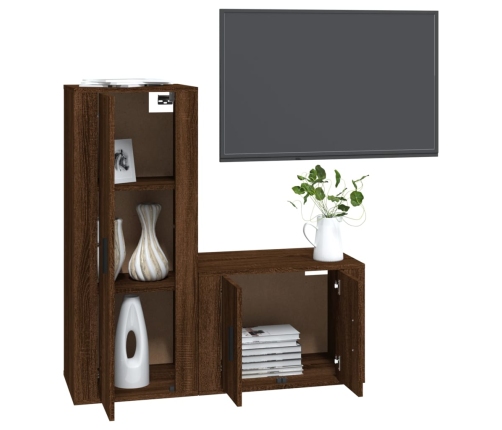 Set de muebles para TV 2 pzas madera contrachapada roble marrón