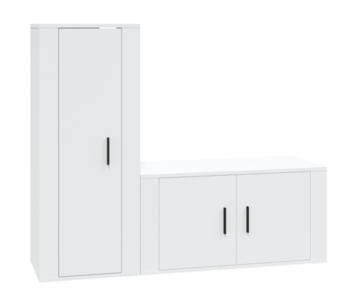 Set de muebles de TV 2 piezas madera contrachapada blanco