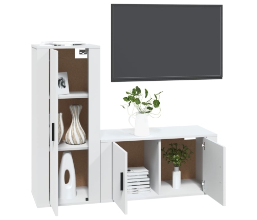 Set de muebles de TV 2 piezas madera contrachapada blanco