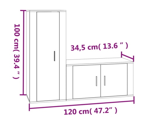 Set de muebles de TV 2 piezas madera contrachapada blanco