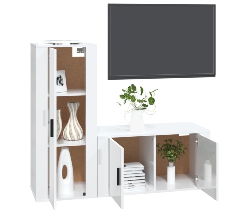 Set de muebles de TV 2 pzas madera contrachapada blanco brillo