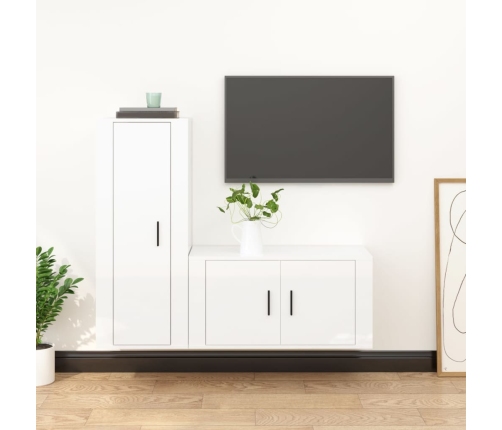 Set de muebles de TV 2 pzas madera contrachapada blanco brillo