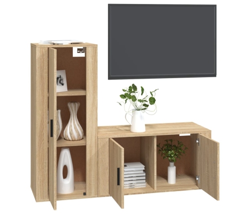 Set de muebles para TV 2 pzas madera contrachapada roble sonoma