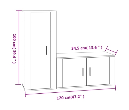 Set de muebles de TV 2 pzas madera contrachapada roble ahumado