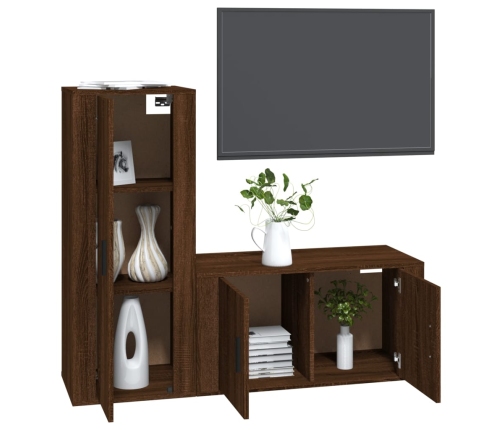 Set de muebles para TV 2 pzas madera contrachapada roble marrón