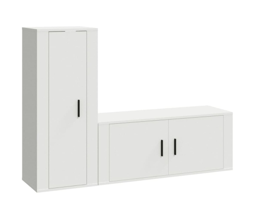 Set de muebles de TV 2 piezas madera contrachapada blanco