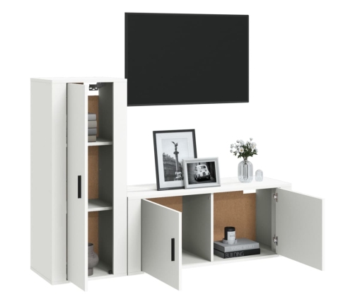 Set de muebles de TV 2 piezas madera contrachapada blanco