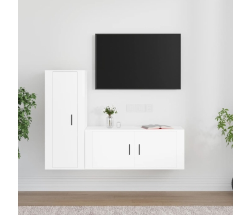 Set de muebles de TV 2 piezas madera contrachapada blanco