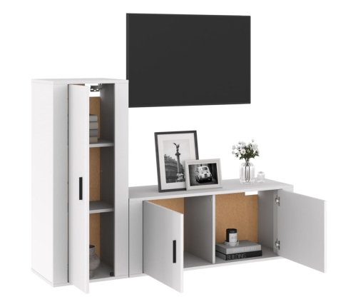 Set de muebles de TV 2 pzas madera contrachapada blanco brillo