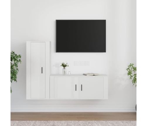 Set de muebles de TV 2 pzas madera contrachapada blanco brillo