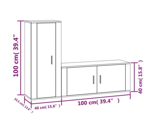 Set de muebles de TV 2 pzas madera contrachapada roble ahumado