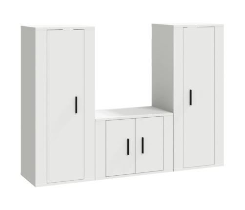 Set de muebles de TV 3 piezas madera contrachapada blanco