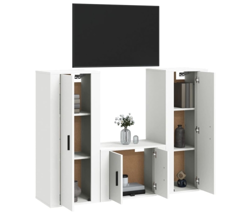 Set de muebles de TV 3 piezas madera contrachapada blanco