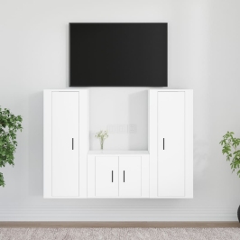 Set de muebles de TV 3 piezas madera contrachapada blanco