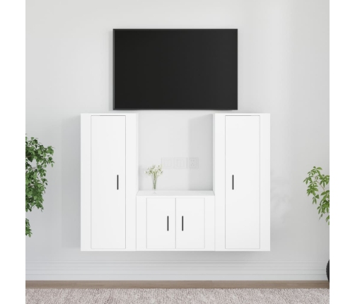 Set de muebles de TV 3 piezas madera contrachapada blanco