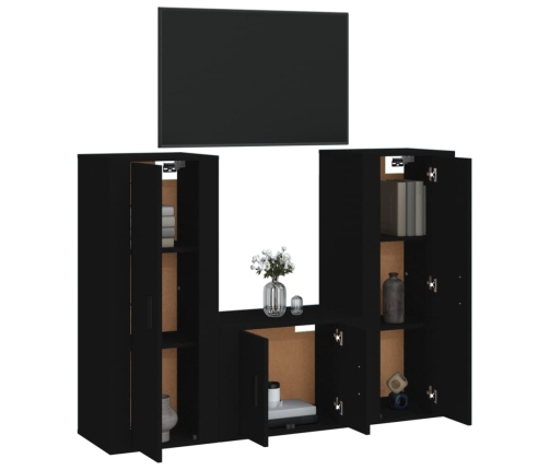 vidaXL Set de muebles para TV 3 piezas madera contrachapada negro