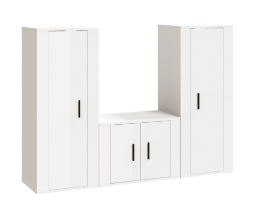 Set de muebles de TV 3 pzas madera contrachapada blanco brillo