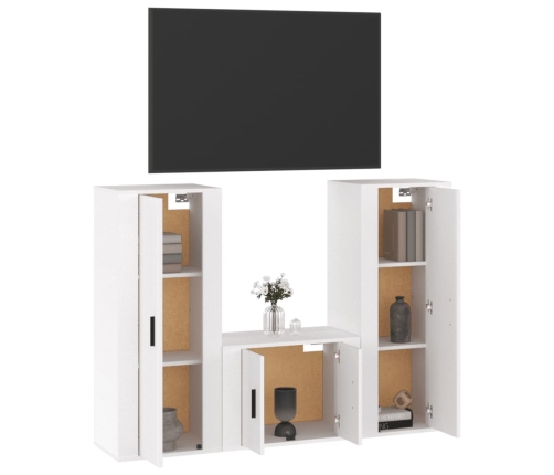 Set de muebles de TV 3 pzas madera contrachapada blanco brillo