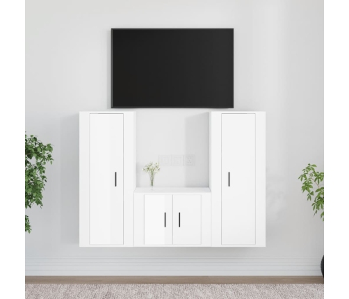 Set de muebles de TV 3 pzas madera contrachapada blanco brillo