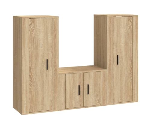 Set de muebles para TV 3 pzas madera contrachapada roble sonoma