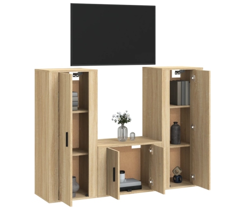 Set de muebles para TV 3 pzas madera contrachapada roble sonoma