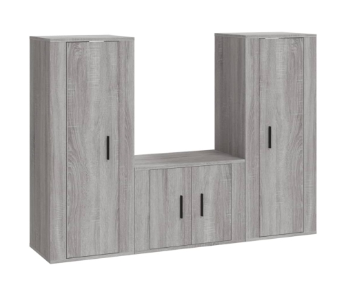 vidaXL Set de muebles para TV 3 pzas madera contrachapada gris Sonoma