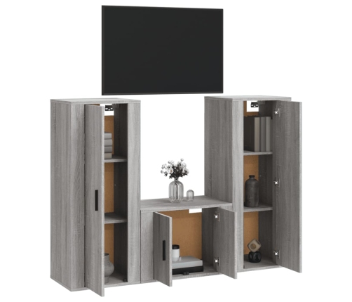 vidaXL Set de muebles para TV 3 pzas madera contrachapada gris Sonoma