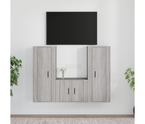 Set de muebles para TV 3 pzas madera contrachapada gris Sonoma