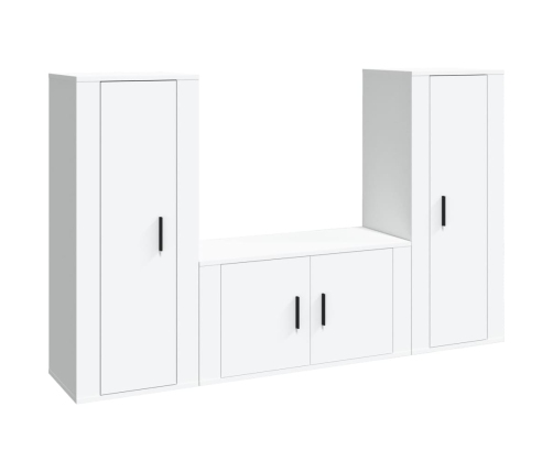 Set de muebles de TV 3 piezas madera contrachapada blanco