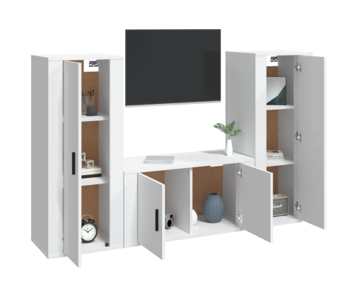 Set de muebles de TV 3 piezas madera contrachapada blanco